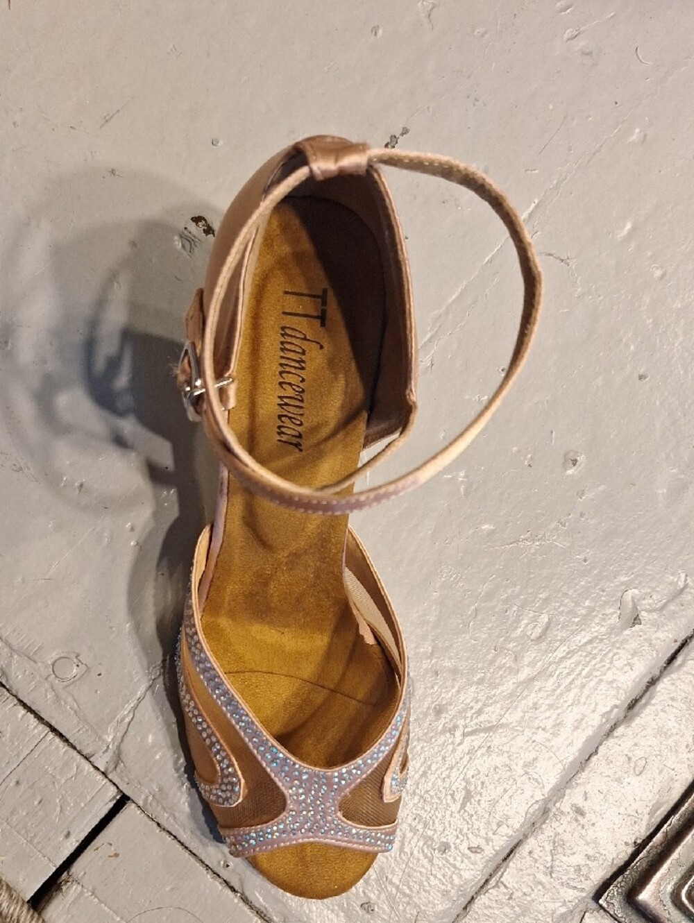 Blush Pink Satin Dance Heels with Rhinestone Detail - Picture 4 of 7